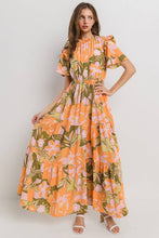 Load image into Gallery viewer, Autumn Sunrise Floral Printed Tiered Ruffle Dress
