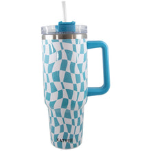 Load image into Gallery viewer, Aqua Checkered Pattern Tumbler Cup w/ Handle: Aqua
