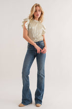 Load image into Gallery viewer, Silver Velvet Rib Ruffle Sleeve Top
