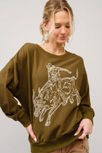 Load image into Gallery viewer, Army Green Bull Riding Embroidered Sweatshirt
