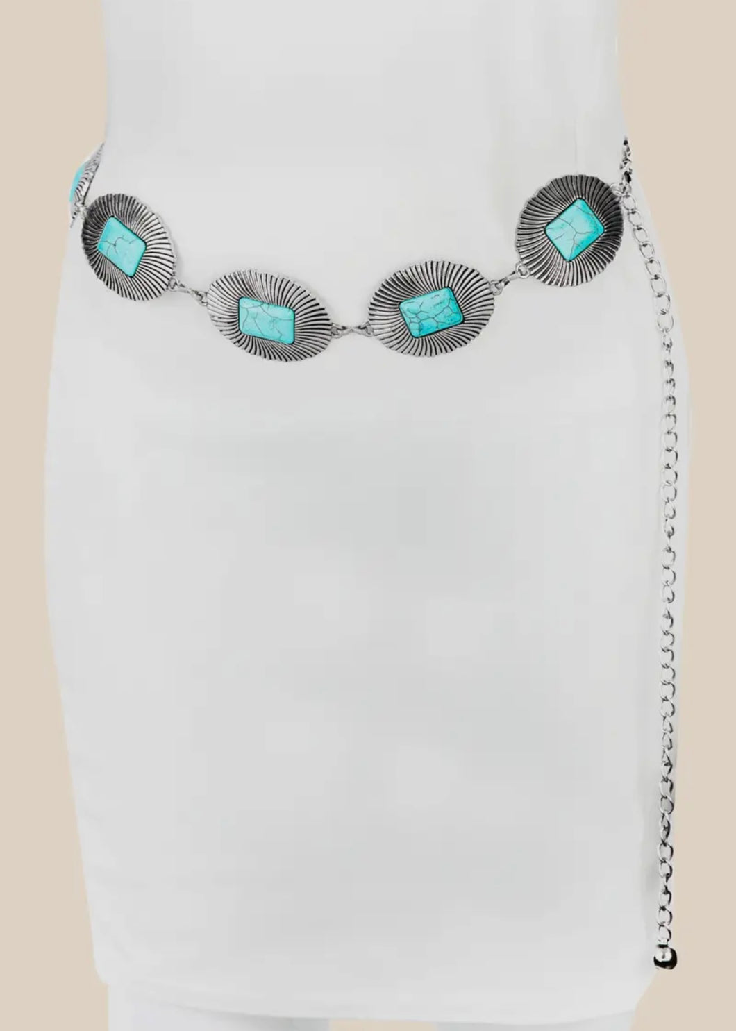 Western Turquoise Concho Oval Disc Chain Belt