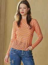 Load image into Gallery viewer, Orange Pink Checkered Mesh Long Sleeve Top
