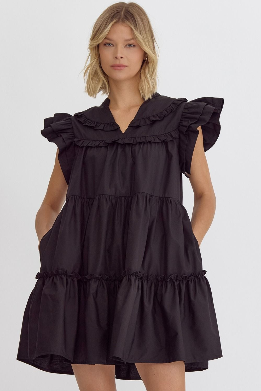 Midnight Whisper Black Ruffle Dress