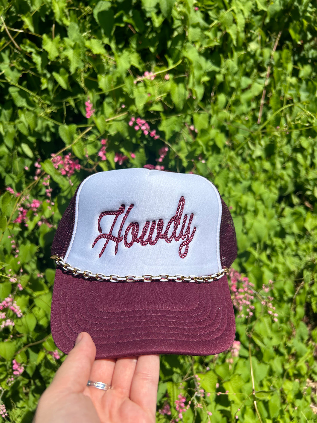 Howdy Embroidered Trucker Hat with Chain