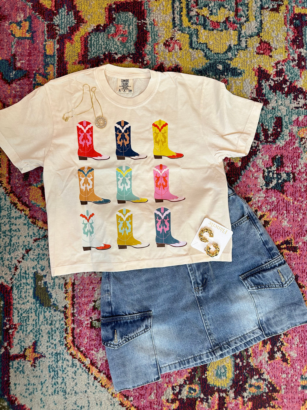 Cropped Rainbow Cowboy Boots Tee