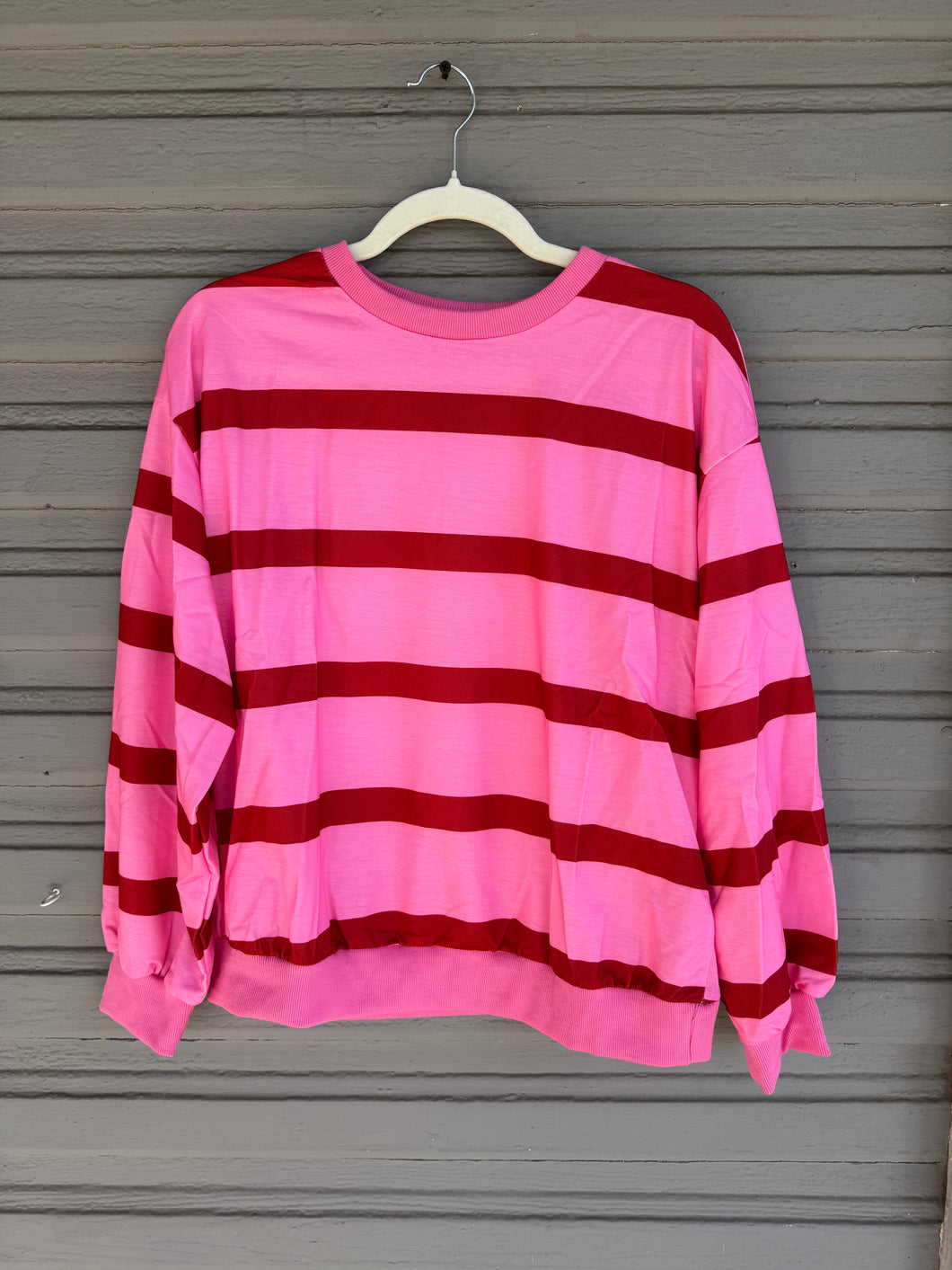 Red Pink Striped Pullover