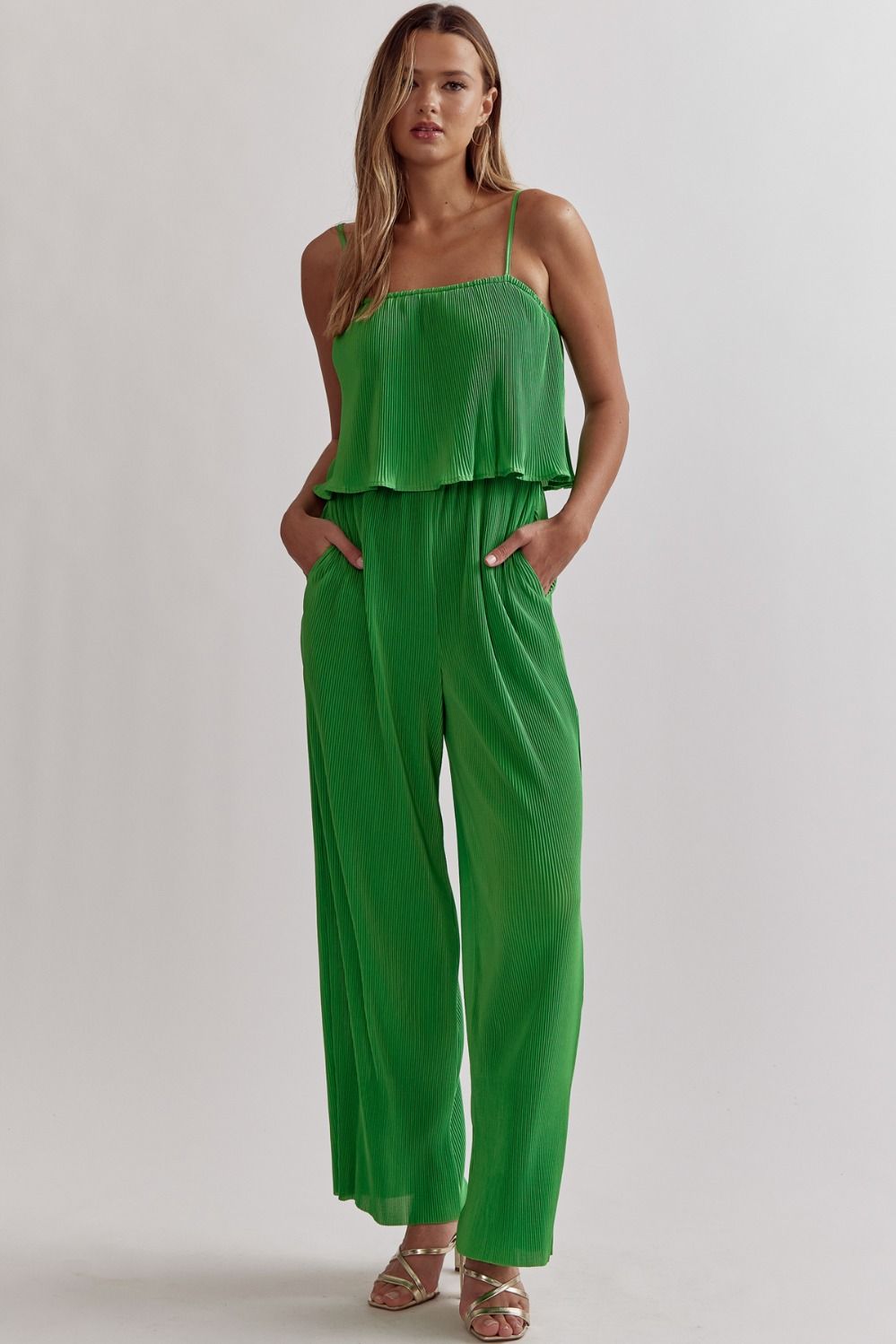 Nobody Like Me Green Pleated Jumpsuit