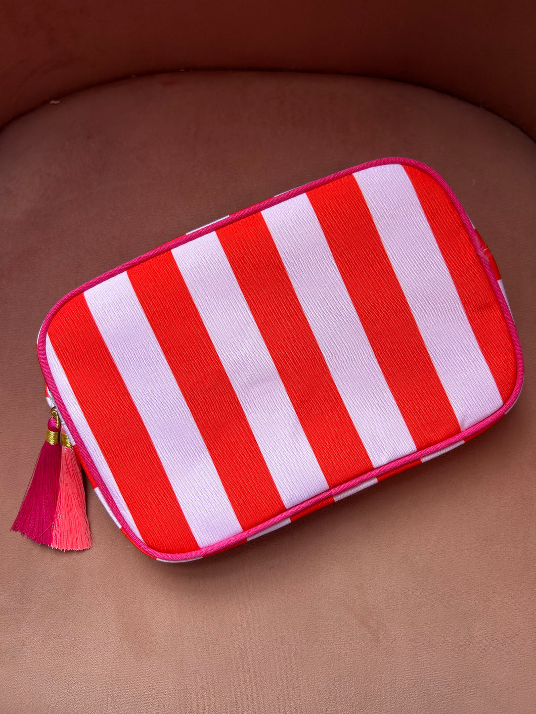 Red & Pink Striped Makeup Bag