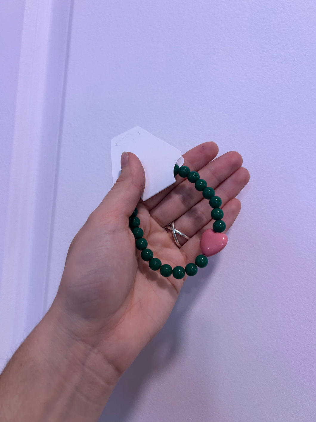 Green & Pink Stretchy Heart Bracelet