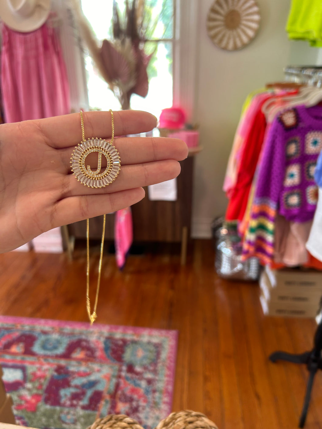 Round Crystal Gold Letter Necklaces