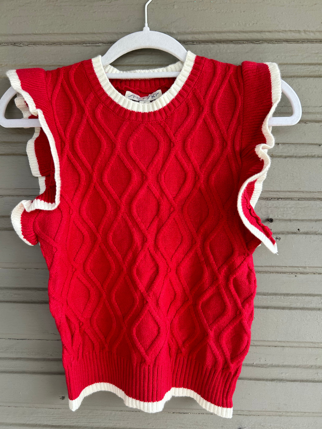 Go Big Red Ruffle Sleeve Sweater Top