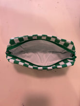 Load image into Gallery viewer, Knitted Kelly Green Checkered Pencil/Makeup Bag
