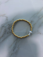 Load image into Gallery viewer, Gold Beaded Pearl Cross Bracelet
