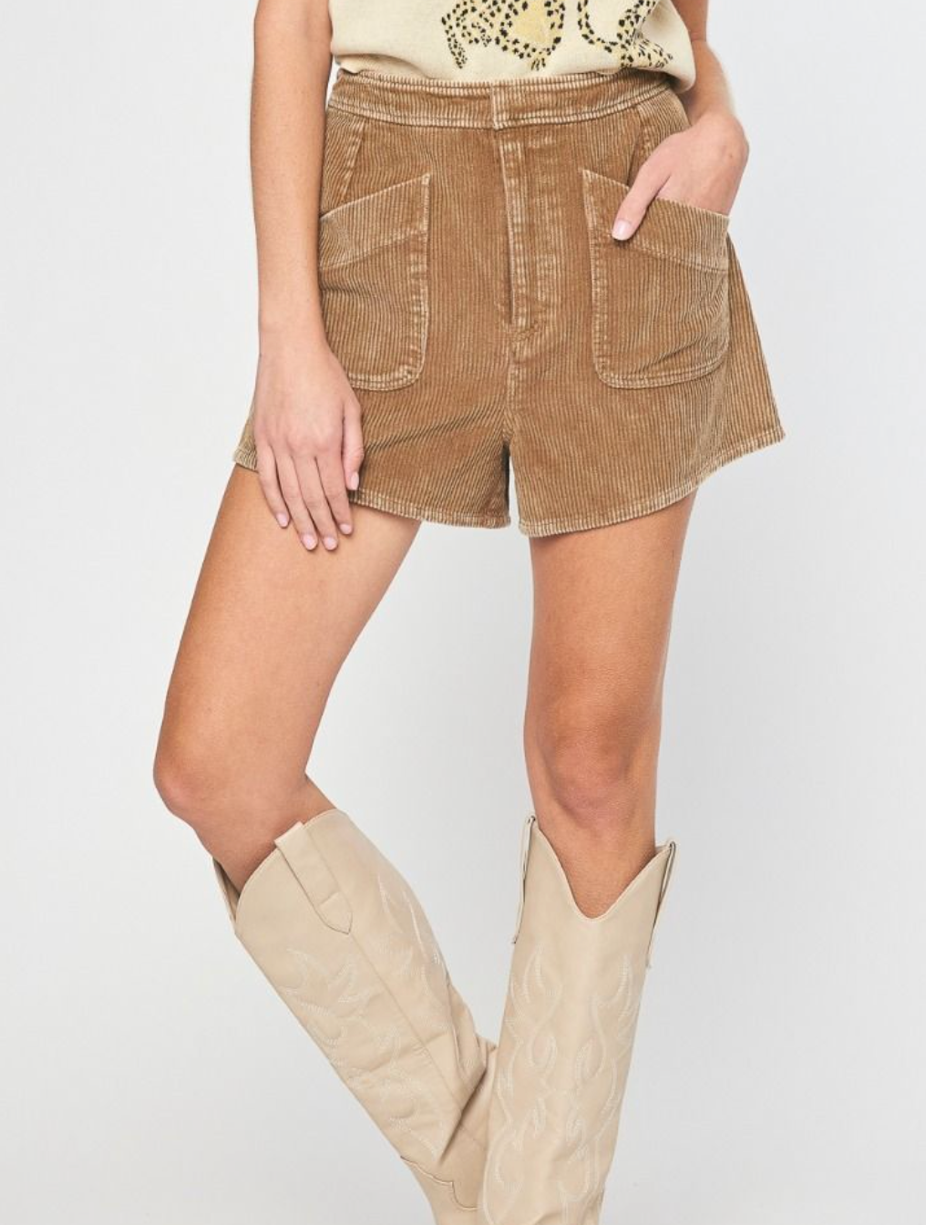 Camel Suede Ribbed Shorts