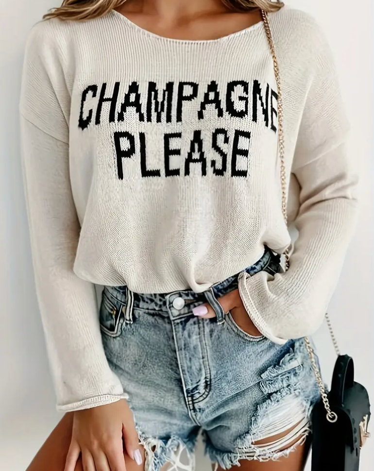 Champagne Please White Knit Sweater