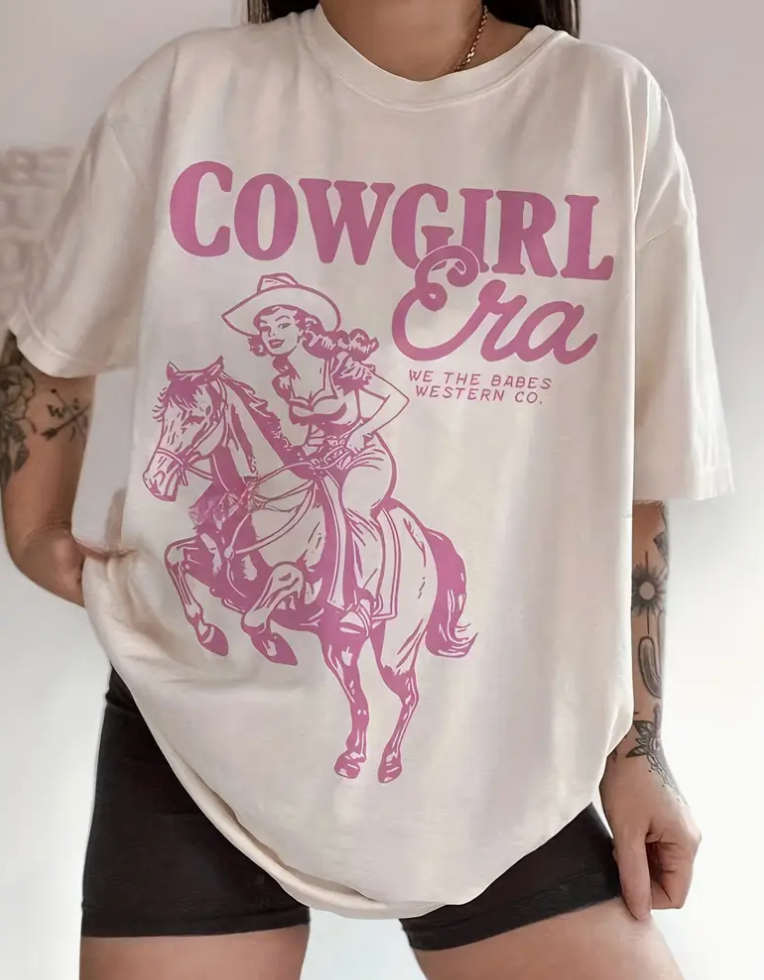 Cowgirl Era Pink Ivory Oversized Tee