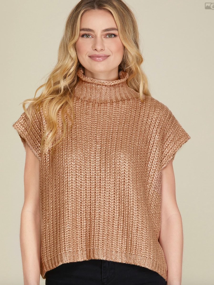 Gold Stars Metallic Sleeveless Turtleneck Sweater