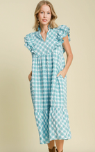 Load image into Gallery viewer, Light Blue Gingham Midi Checkered Dress
