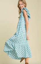 Load image into Gallery viewer, Light Blue Gingham Midi Checkered Dress
