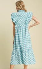 Load image into Gallery viewer, Light Blue Gingham Midi Checkered Dress
