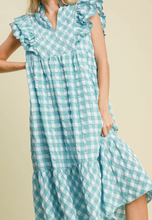 Load image into Gallery viewer, Light Blue Gingham Midi Checkered Dress
