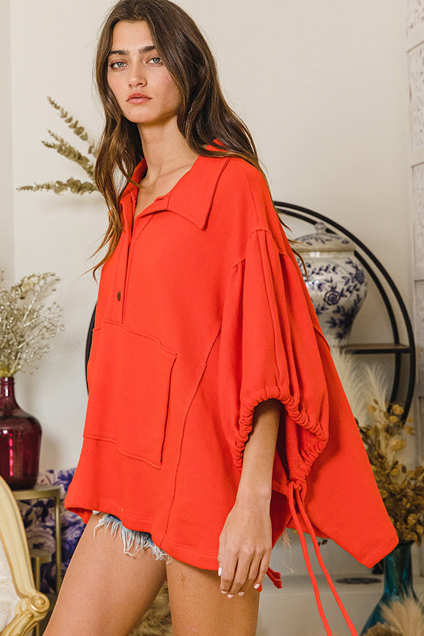 Your Eyes On Red Oversized Drawstring Top