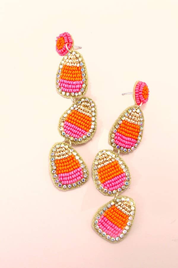 Halloween Candy Corn Bead Drop Earrings: Pink