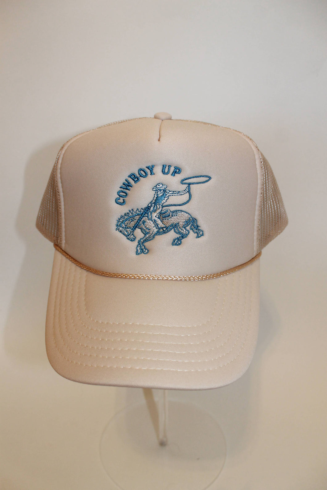 Cowboy Up Trucker Hat: Light Blue