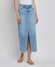 Load image into Gallery viewer, Criss Cross Front Slit Maxi Denim Skirt
