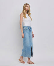 Load image into Gallery viewer, Criss Cross Front Slit Maxi Denim Skirt
