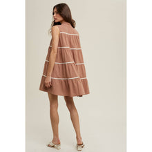 Load image into Gallery viewer, Let It All Go Mocha Cream Tiered Mini Dress
