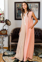 Load image into Gallery viewer, Sunset Coral &amp; Camel Stripe Print Wide Leg Jumpsuit
