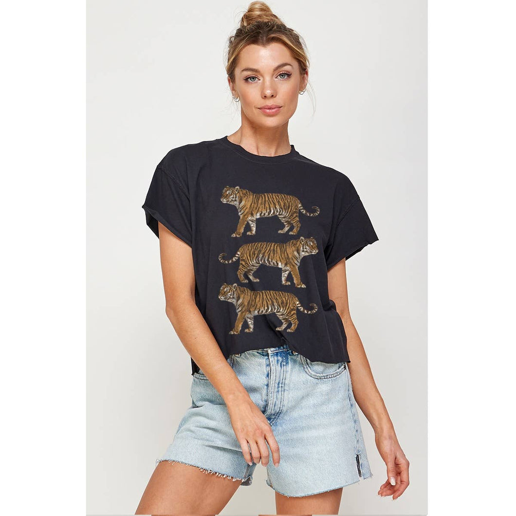 Tigers Vintage Graphic Crop- Black