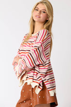 Load image into Gallery viewer, Dusty Pink Multi Color Stripe Loose Fit Sweater
