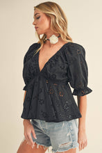 Load image into Gallery viewer, Sweet As Can Be Black Eyelet Embroidered Top
