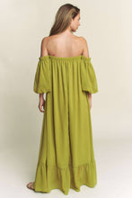 Load image into Gallery viewer, Take A Moment Chiffon Off Shoulder Maxi Dress- Chartreuse
