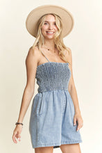 Load image into Gallery viewer, Summer Nights Denim Smocked Romper
