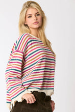 Load image into Gallery viewer, Dusty Pink Multi Color Stripe Loose Fit Sweater
