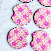 Load image into Gallery viewer, Pink and Orange Checkered Car Coasters
