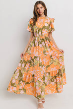 Load image into Gallery viewer, Autumn Sunrise Floral Printed Tiered Ruffle Dress
