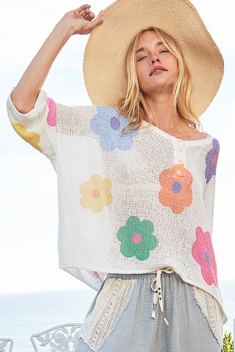 Paradise Floral Dream Lightweight Ivory Sweater