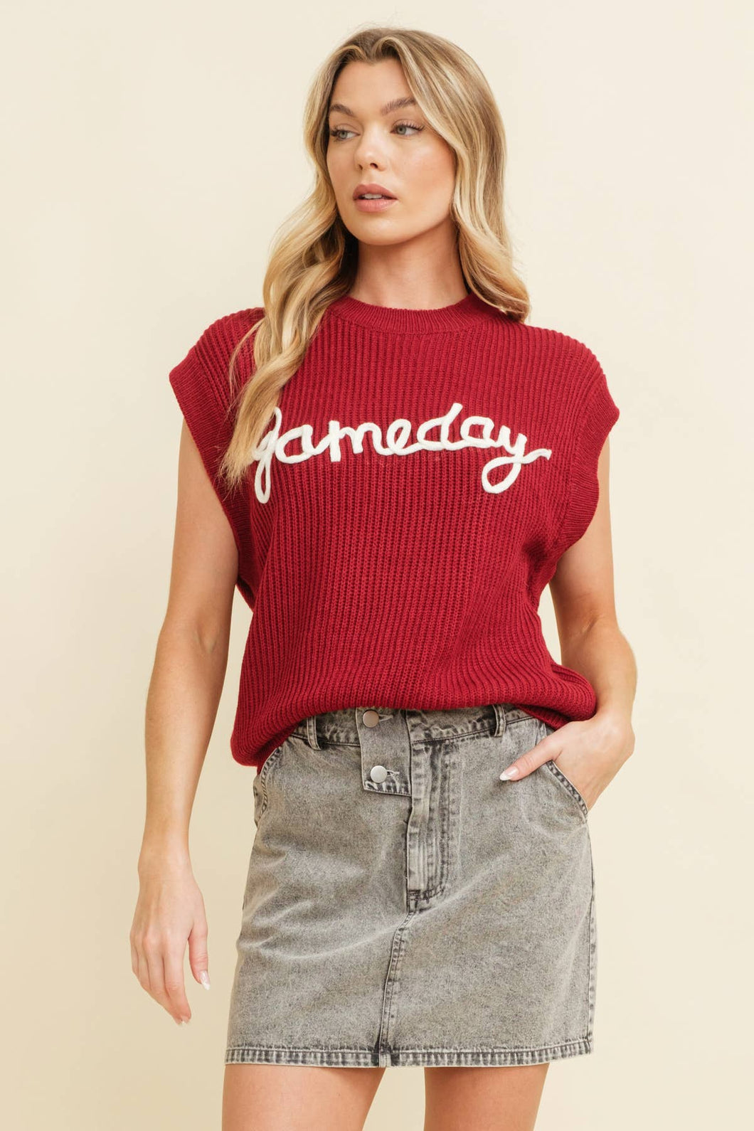 Burgundy Gameday Embroidered Sleeveless Sweater