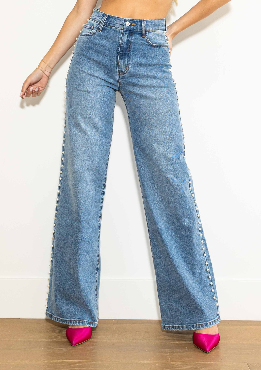 Pearl High-Rise Wideleg Jeans: Medium Stone