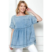 Load image into Gallery viewer, Must Have Oversized Pleated Denim Baydoll Top
