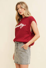 Load image into Gallery viewer, Burgundy Gameday Embroidered Sleeveless Sweater
