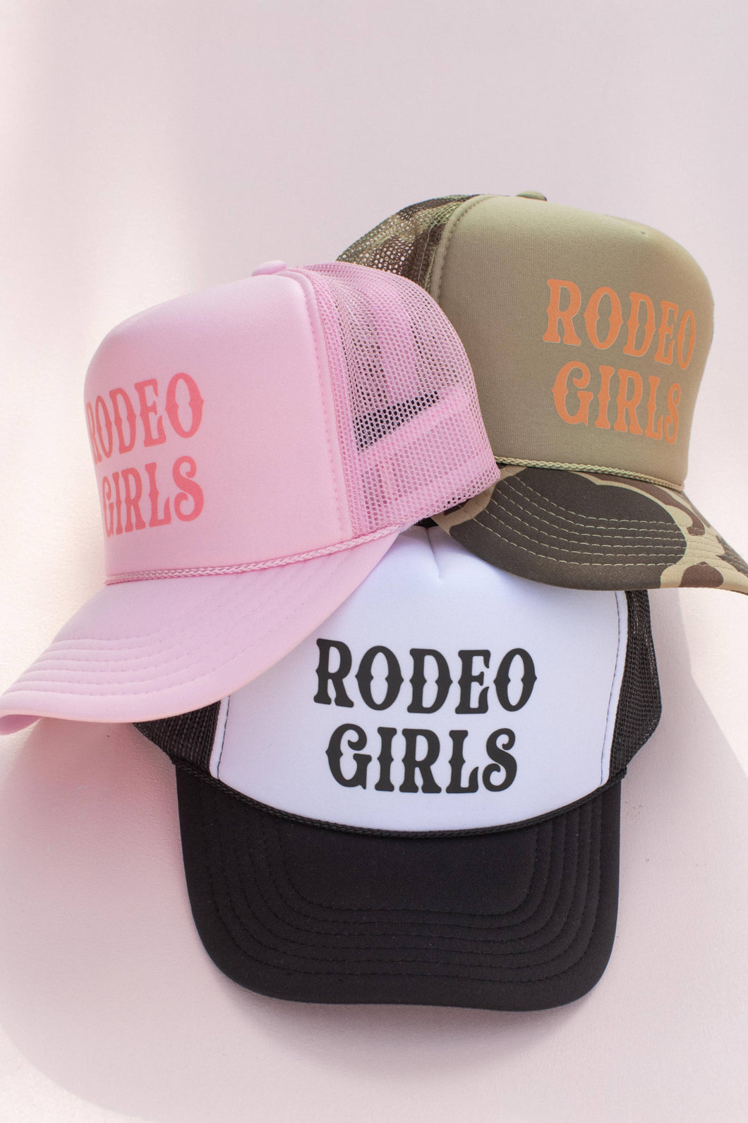 Rodeo Girl Trucker Hat - Orange Print - Olive/Camo