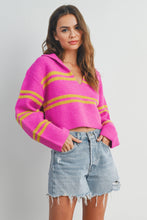 Load image into Gallery viewer, You Know Me Magenta Mustard Striped Sweater
