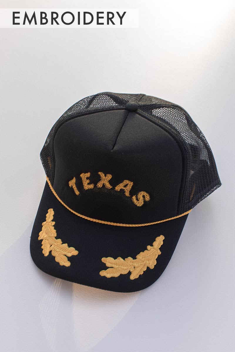 Embroidery Texas Black Gold Trucker Hat