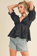 Load image into Gallery viewer, Sweet As Can Be Black Eyelet Embroidered Top
