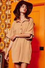 Load image into Gallery viewer, Camel Solid Oversize Button Up Collared Romper
